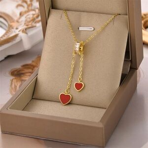 Womens Crystal Double Heart Pendant Necklace Date Night Gift Birthday Party